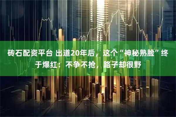 砖石配资平台 出道20年后，这个“神秘熟脸”终于爆红：不争不抢，路子却很野